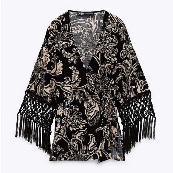 ZARA FRINGED PRINTED JACKET - Picture 1 of 13